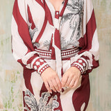 Palm Tree Tie Neck Blouse (TOP ONLY)