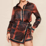 Satin Blouse & Wrap Skort Set