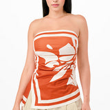 Floral Print Strapless Ruched Top
