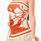 Floral Print Strapless Ruched Top