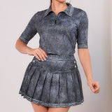 Denim Effect Pleated Tennis Skort (BOTTOM ONLY)