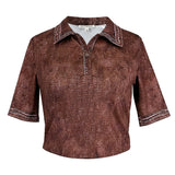 Denim Effect Half Sleeve Collared Shirt (TOP ONLY)