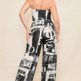 Elastic Strapless Top & Wide Pants Set