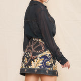 Denim Effect Chiffon Blouse & Skirt Set