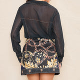 Denim Effect Chiffon Blouse & Skirt Set