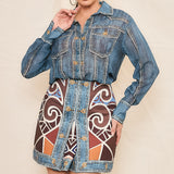 Denim Effect Chiffon Blouse & Skirt Set