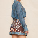 Denim Effect Chiffon Blouse & Skirt Set