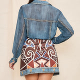 Denim Effect Chiffon Blouse & Skirt Set