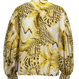 Leopard Balloon Sleeves Tie Neck Blouse(TOP ONLY)