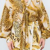 Leopard Balloon Sleeves Tie Neck Blouse(TOP ONLY)