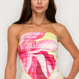 STRAPLESS SATIN EFFECT SCARF TOP