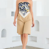 STRAPLESS SATIN EFFECT SCARF TOP