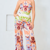 Satin Halter Scarf Top & Wide Pants Set