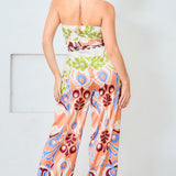 Satin Halter Scarf Top & Wide Pants Set