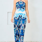 Satin Halter Scarf Top & Wide Pants Set