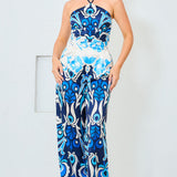 Satin Halter Scarf Top & Wide Pants Set