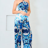 Satin Halter Scarf Top & Wide Pants Set