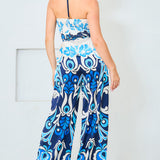 Satin Halter Scarf Top & Wide Pants Set