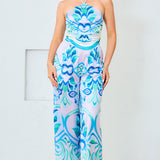 Satin Halter Scarf Top & Wide Pants Set