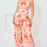 Satin Halter Scarf Top & Wide Pants Set