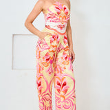 Satin Halter Scarf Top & Wide Pants Set