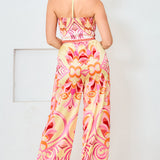 Satin Halter Scarf Top & Wide Pants Set