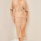 Short Dolman Sleeve Cropped Top & Slit Skirt Set