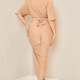 Short Dolman Sleeve Cropped Top & Slit Skirt Set