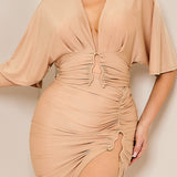 Short Dolman Sleeve Cropped Top & Slit Skirt Set