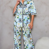 Satin Shirts & Wide Pants Set
