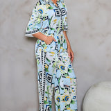 Satin Shirts & Wide Pants Set