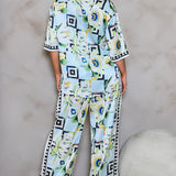 Satin Shirts & Wide Pants Set