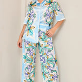 Satin Shirts & Wide Pants Set