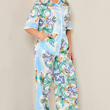 Satin Shirts & Wide Pants Set
