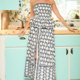 Smocked Strapless top & Midi full skirt set