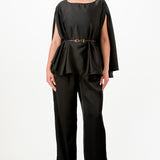 Draped Cape Top & Wide-Leg Pants Set
