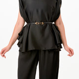 Draped Cape Top & Wide-Leg Pants Set