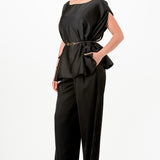 Draped Cape Top & Wide-Leg Pants Set