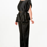 Draped Cape Top & Wide-Leg Pants Set