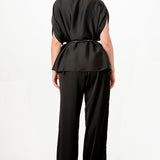 Draped Cape Top & Wide-Leg Pants Set