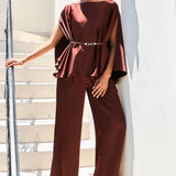 Draped Cape Top & Wide-Leg Pants Set