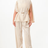 Draped Cape Top & Wide-Leg Pants Set