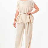 Draped Cape Top & Wide-Leg Pants Set