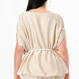 Draped Cape Top & Wide-Leg Pants Set