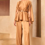 Draped Cape Top & Wide-Leg Pants Set
