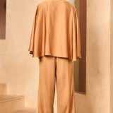 Draped Cape Top & Wide-Leg Pants Set