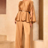 Draped Cape Top & Wide-Leg Pants Set