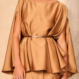Draped Cape Top & Wide-Leg Pants Set
