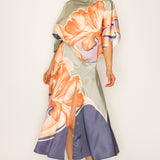 Satin Floral Print Blouse & Slit skirt Two-Piece Set