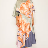 Satin Floral Print Blouse & Slit skirt Two-Piece Set